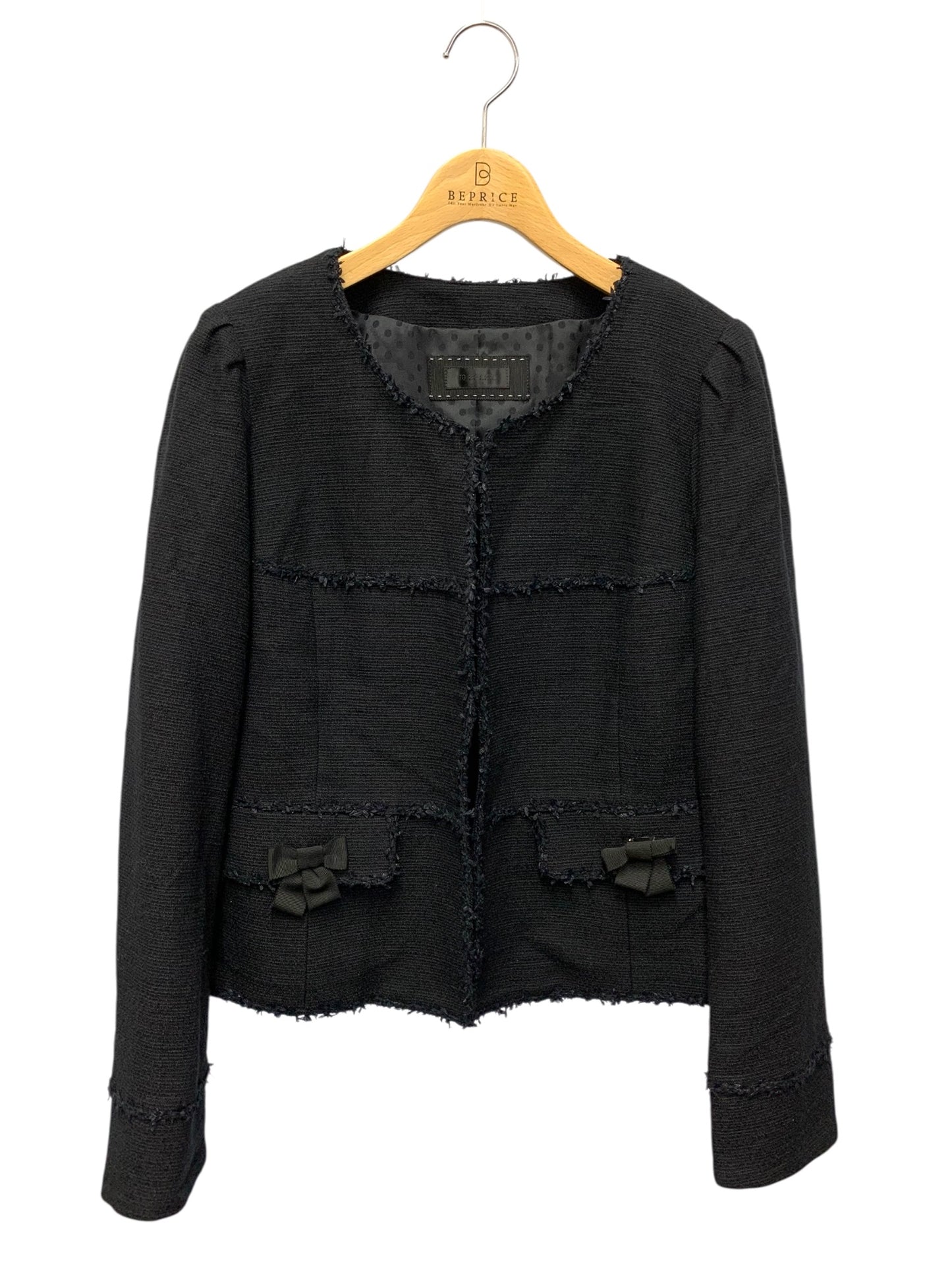 トゥービーシック W7E02-704-09 ジャケット 46 ブラック ツイード ノーカラー IT5X5PR5DXIO