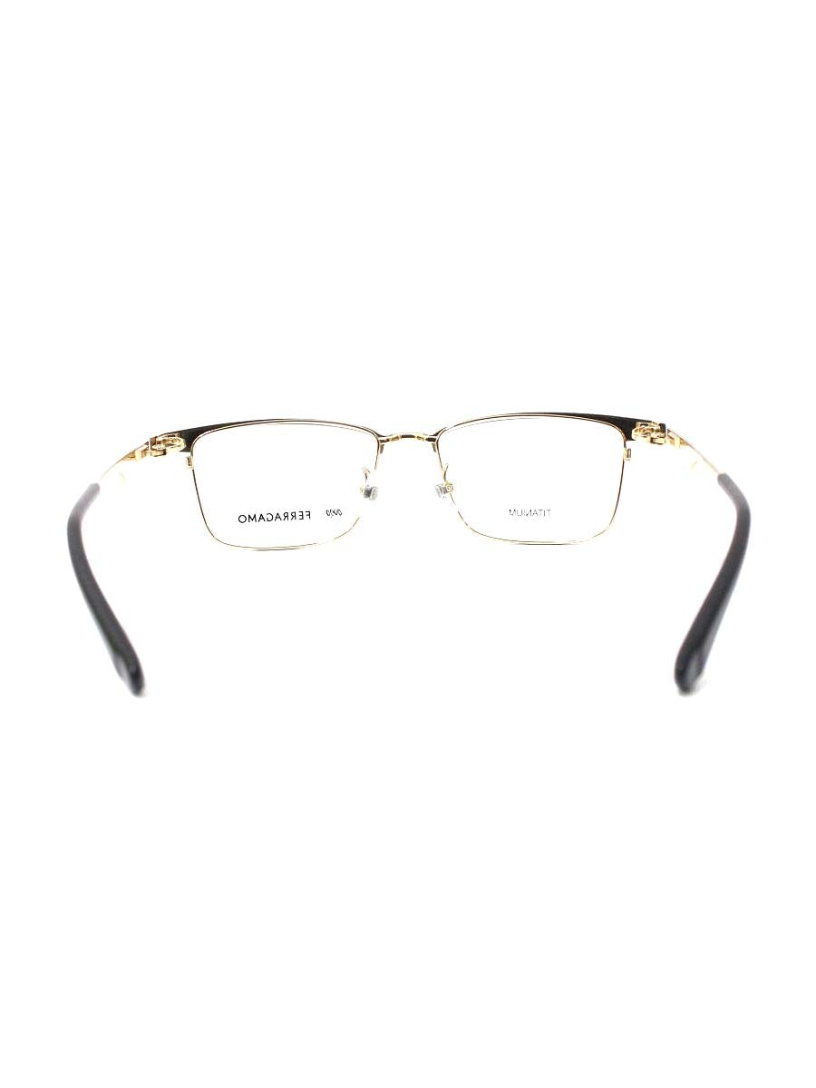 フォーナインズ 999.9  Salvatore Ferragamo コラボ SF9010 メガネ ゴールド/ブラック スクエア ITIPD6SSGPRH