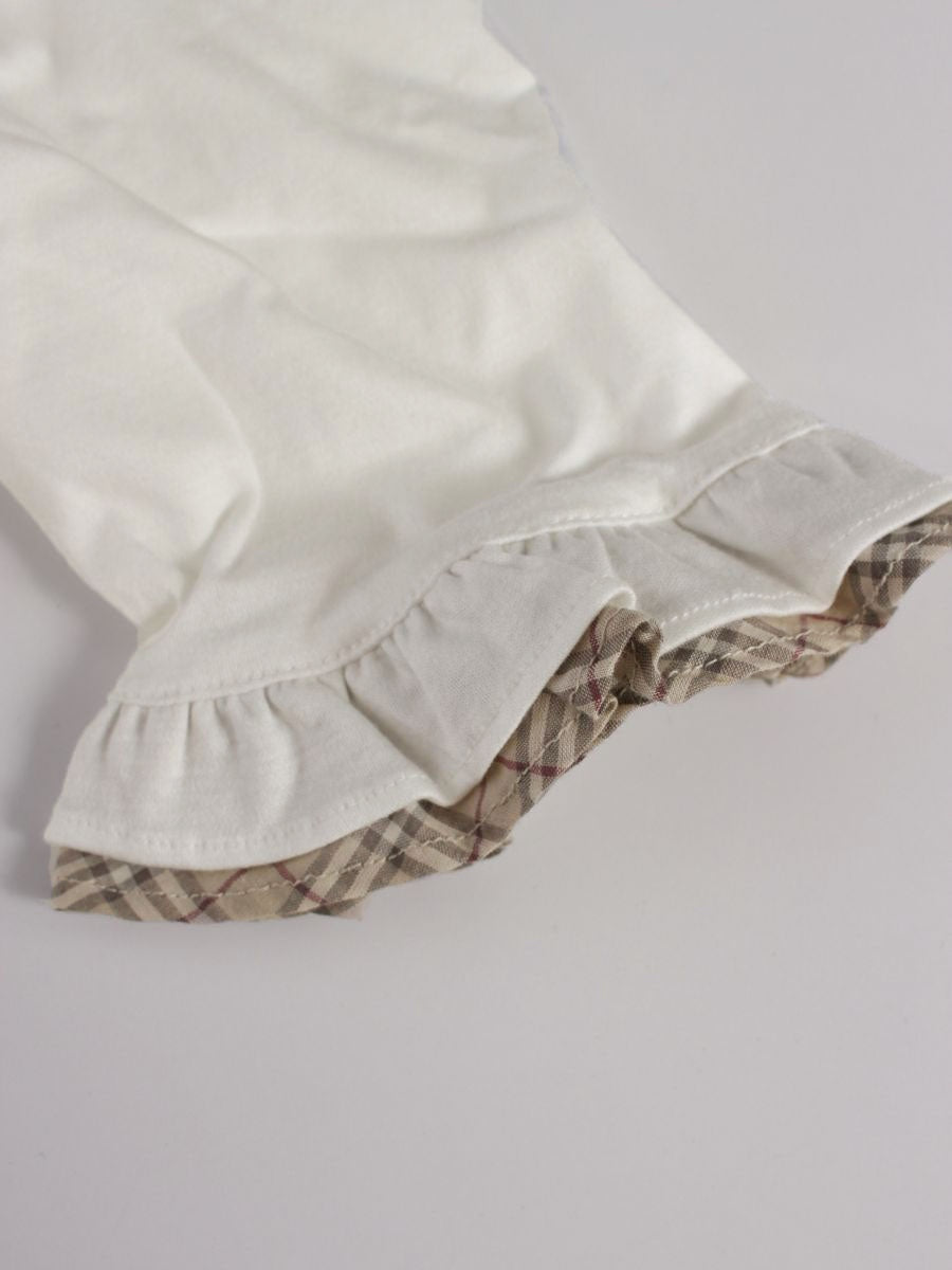 バーバリーブルーレーベル E1P49-562-02 カットソー 38 ホワイト 袖フリル チェック柄 IT9YYR8JIOQC