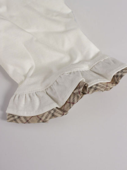 バーバリーブルーレーベル E1P49-562-02 カットソー 38 ホワイト 袖フリル チェック柄 IT9YYR8JIOQC