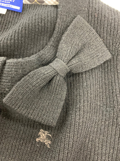 バーバリーブルーレーベル E1N35-422-09 カーディガン 38 ブラック ウール混 リボンブローチ付き ITX08HOWSUNQ