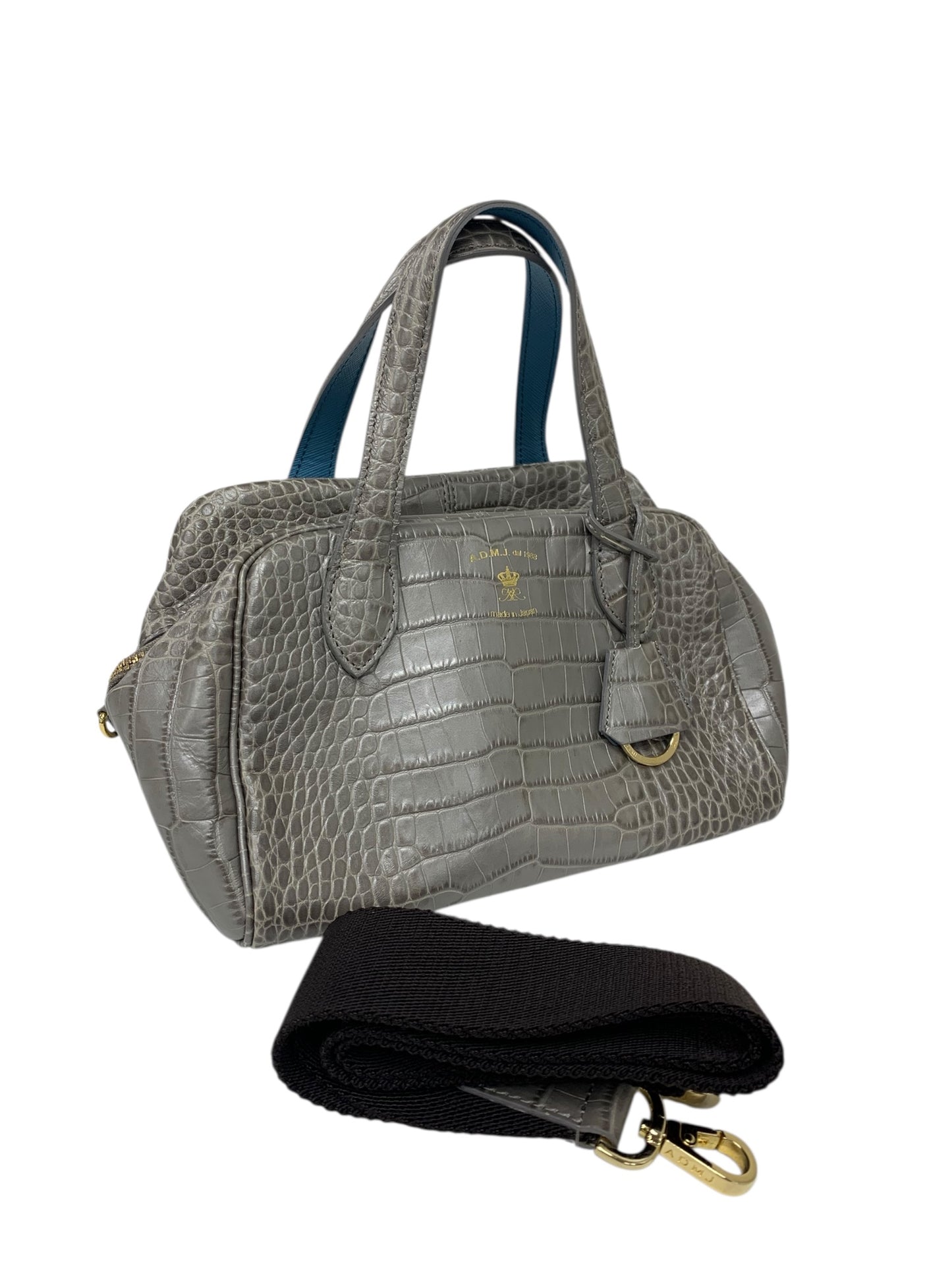 エーディーエムジェイ ハンドバッグ グレー ミニ ショルダー 2way クロコ型押し レザー ITDDE0NB8LBR