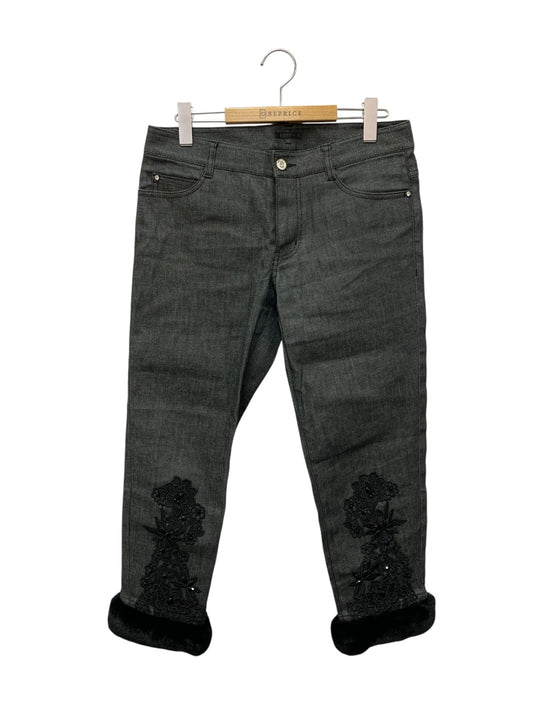 トゥービーシック W5R70-571-09 デニムパンツ 42 ブラック レッキスラビット ファー クロップド 刺繍 ビーズ ITHRFUOCTB9K