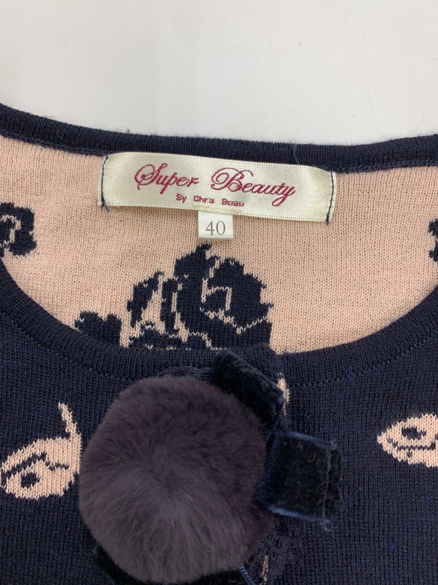 スーパービューティー カーディガン 40 ネイビー フラワーモチーフ ITTLH9MK1RLI