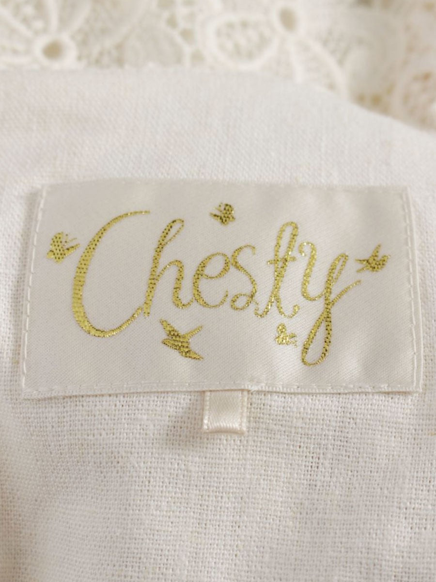 チェスティ 5S558 ワンピース 1 ホワイト/ブルー 切替 デニム調 刺繍 Vネック ITELYN45BDO4