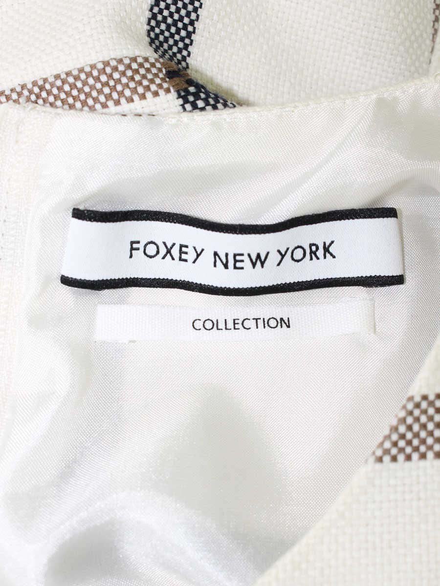 フォクシーニューヨーク collection バスケットウェーブチュニック 35656 ワンピース 38 アイボリー チェック リネン・キャンバス風 ITGY1LGPO116