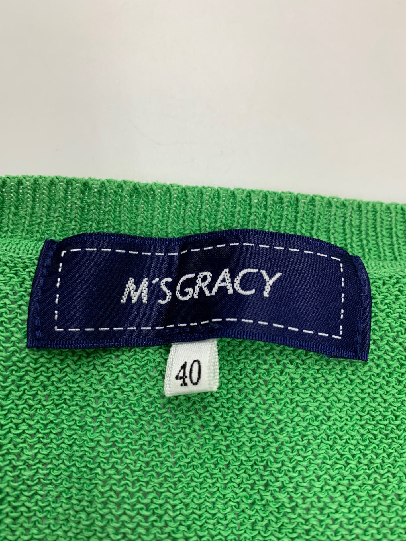 エムズグレイシー 318314 カーディガン 40 グリーン カメリアジップ ハート刺繍 ITL2YIEEMP7K