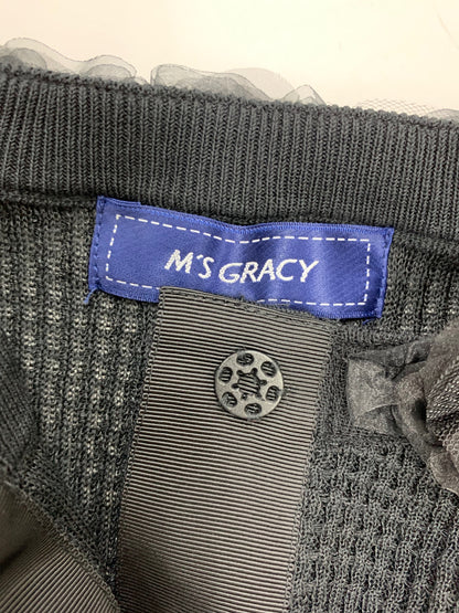 エムズグレイシー 518509 カーディガン 40 ブラック 花 フリル ラインストーン レース メッシュ ITA83HA53HFO