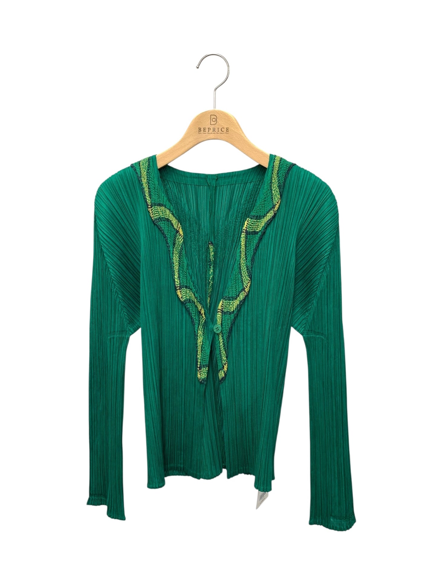 プリーツプリーズイッセイミヤケ PP21-JO425 カーディガン 3 グリーン ITLW6QEVZ8MD