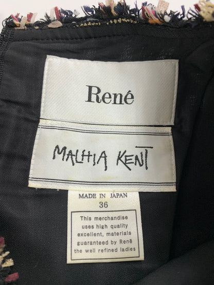ルネ MALHIA KENT 6146440 ワンピース 36 ネイビー マリアケント フリンジ ツイード ITC2W6BUHOTW