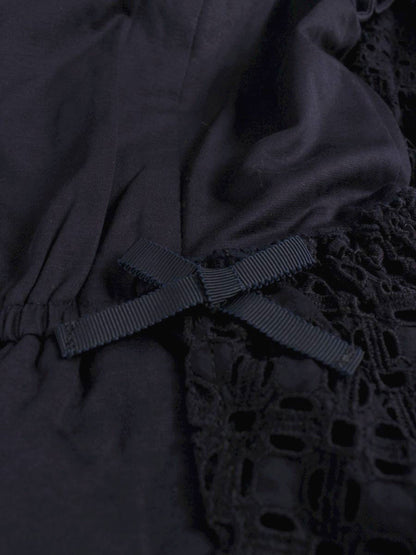 エムズグレイシー 721381 ワンピース 38 ネイビー 切替 カットワーク リボン ITH2H57WTOAO