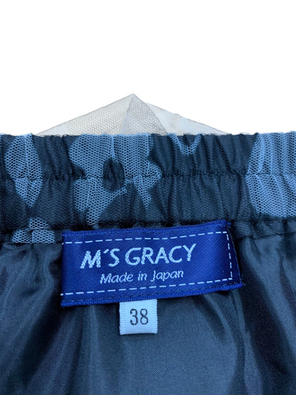 エムズグレイシー 517125 スカート 38 ブラック フラワープリント チュール IT6J5JGTFSBS