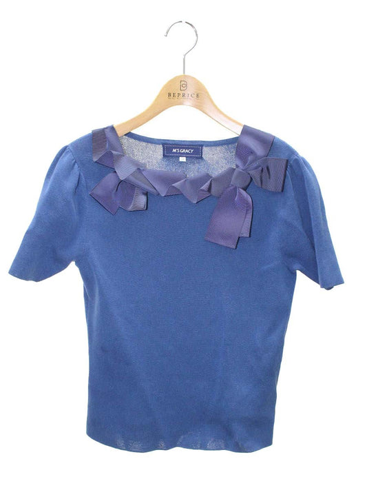 エムズグレイシー 818364 ニット 38 ブルー  グログランリボン ITEC4WTZZIQO