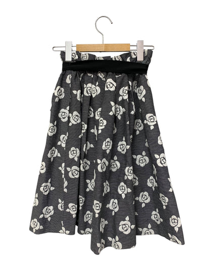 エムズグレイシー 727114 スカート 38 ブラック バラモチーフ フレアー IT5NJNJVFZZ0