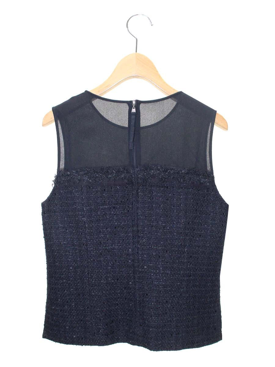 フォクシーブティック Classic Tweed 35284 ノースリーブ 38 ネイビー ツイード切替 IT5XOTMBERCO