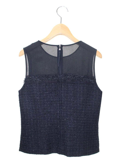 フォクシーブティック Classic Tweed 35284 ノースリーブ 38 ネイビー ツイード切替 IT5XOTMBERCO