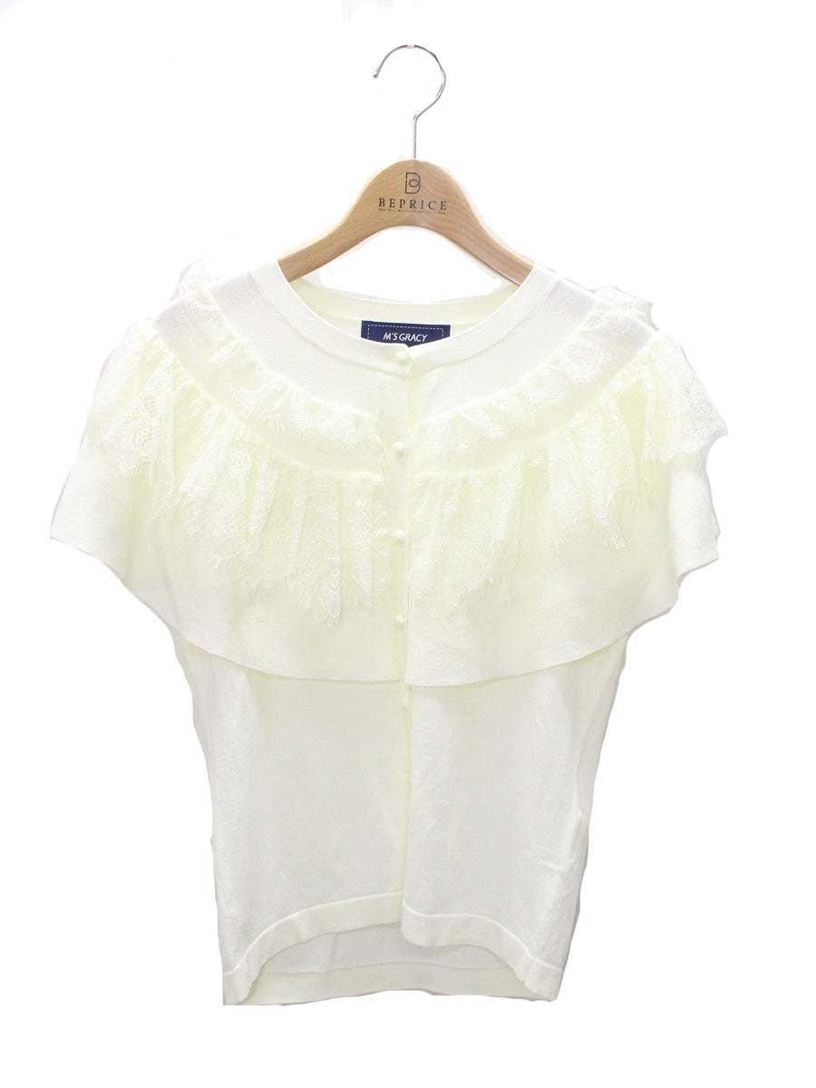 エムズグレイシー レース重ねフリルニット 318336 カーディガン 38 アイボリー ITVO28ICOQC8