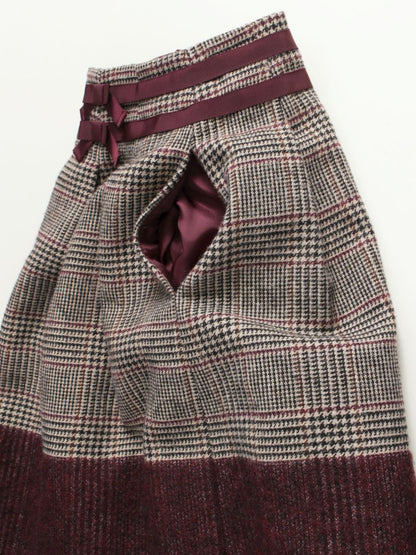 エムズグレイシー 817563 スカート 36 ワインレッド チェック ウール リボン ITTU3U3F7YSE