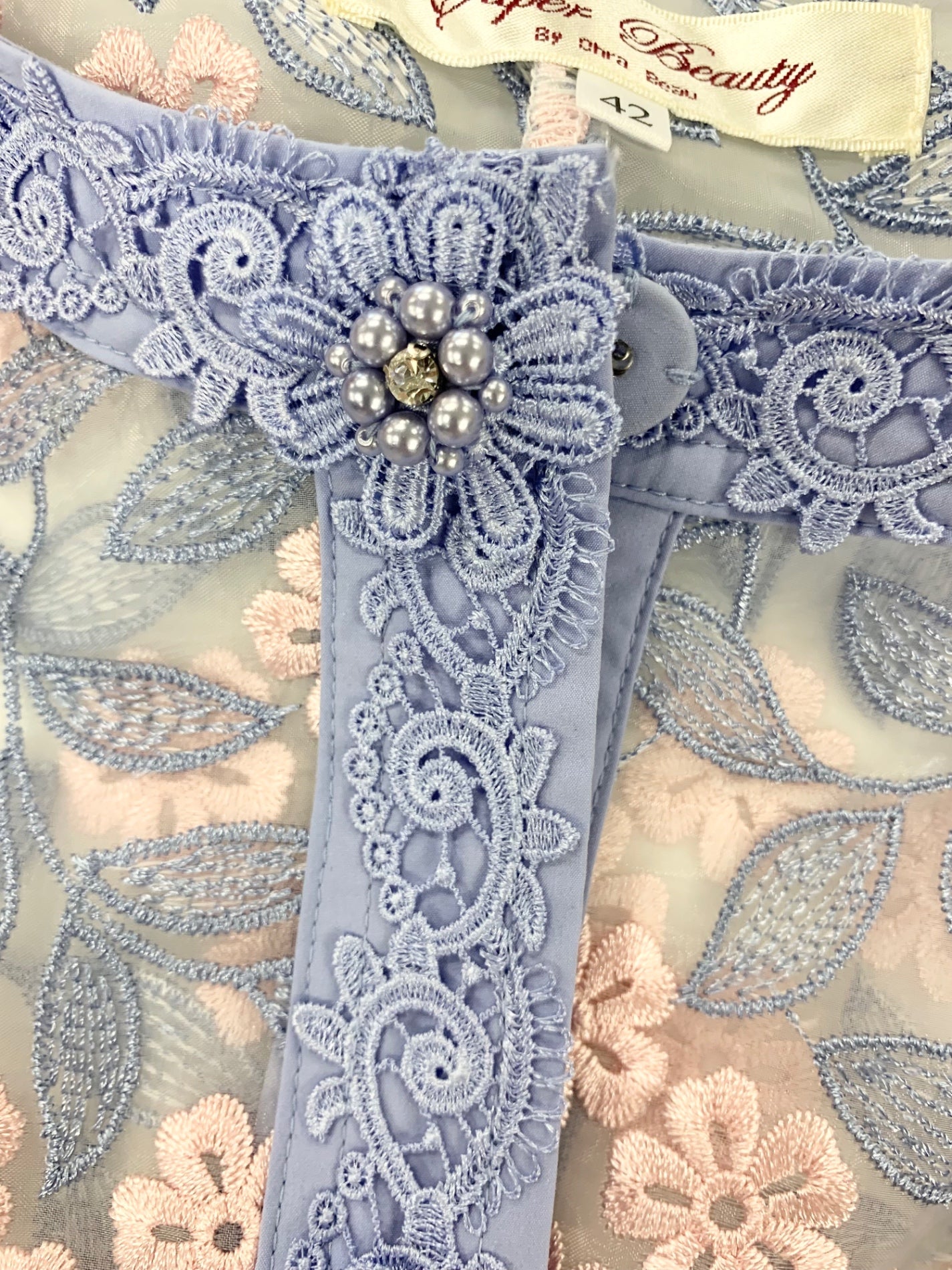 スーパービューティー ロングカーディガン 42 ブルー フラワーモチーフ レース ITW9WJV1JYDS