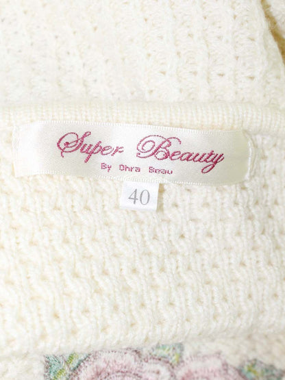 スーパービューティー カーディガン 40 アイボリー 編み込み バラ 刺繍 ITHG0RRMRLPS