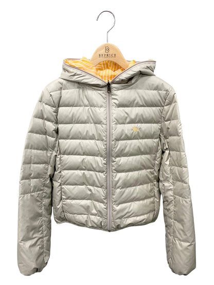 バーバリーブルーレーベル ダウンジャケット 38 グレー リバーシブル ストライプ フード付き ITTZ4U8MBIJA