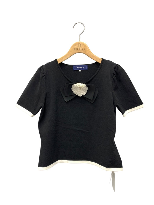 エムズグレイシー 418105 ニット 38 ブラック カメリア リボンブローチ付き ITNBBEWZVHJ4