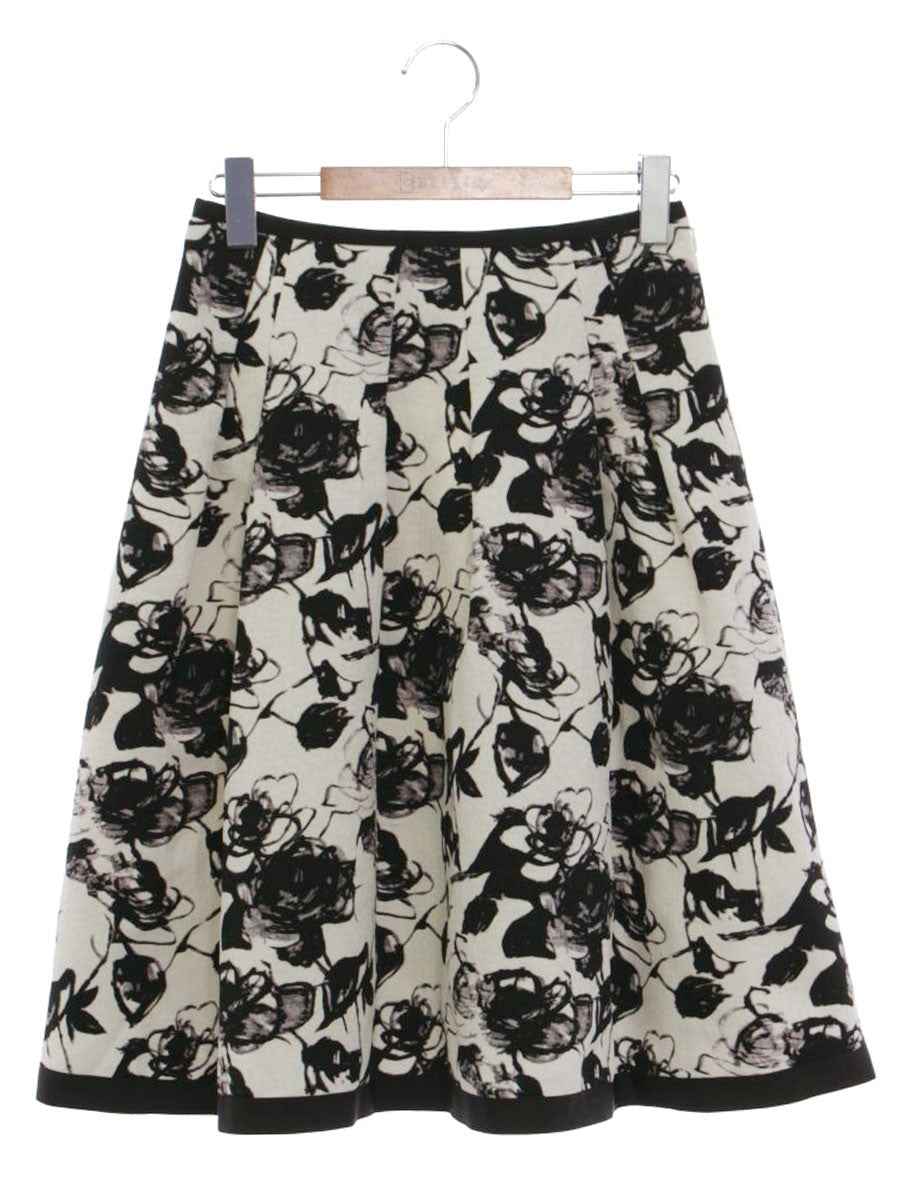 エムズグレイシー 0598 スカート 38 ホワイト フラワーモチーフ 水彩画