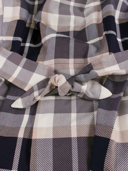 ブルーレーベルクレストブリッジ 55J30-566-29 ワンピース 40 ネイビー チェック柄 タックフレア ITRA1EZQ0QNG