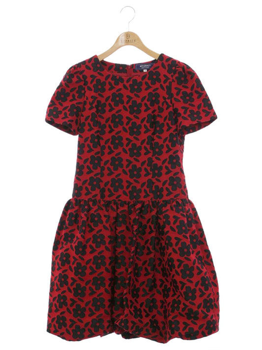 エムズグレイシー Red x Black Flower Dress 811546 ワンピース 40 レッド フラワーモチーフ バルーン 総柄 IT4W4JCIYK5E
