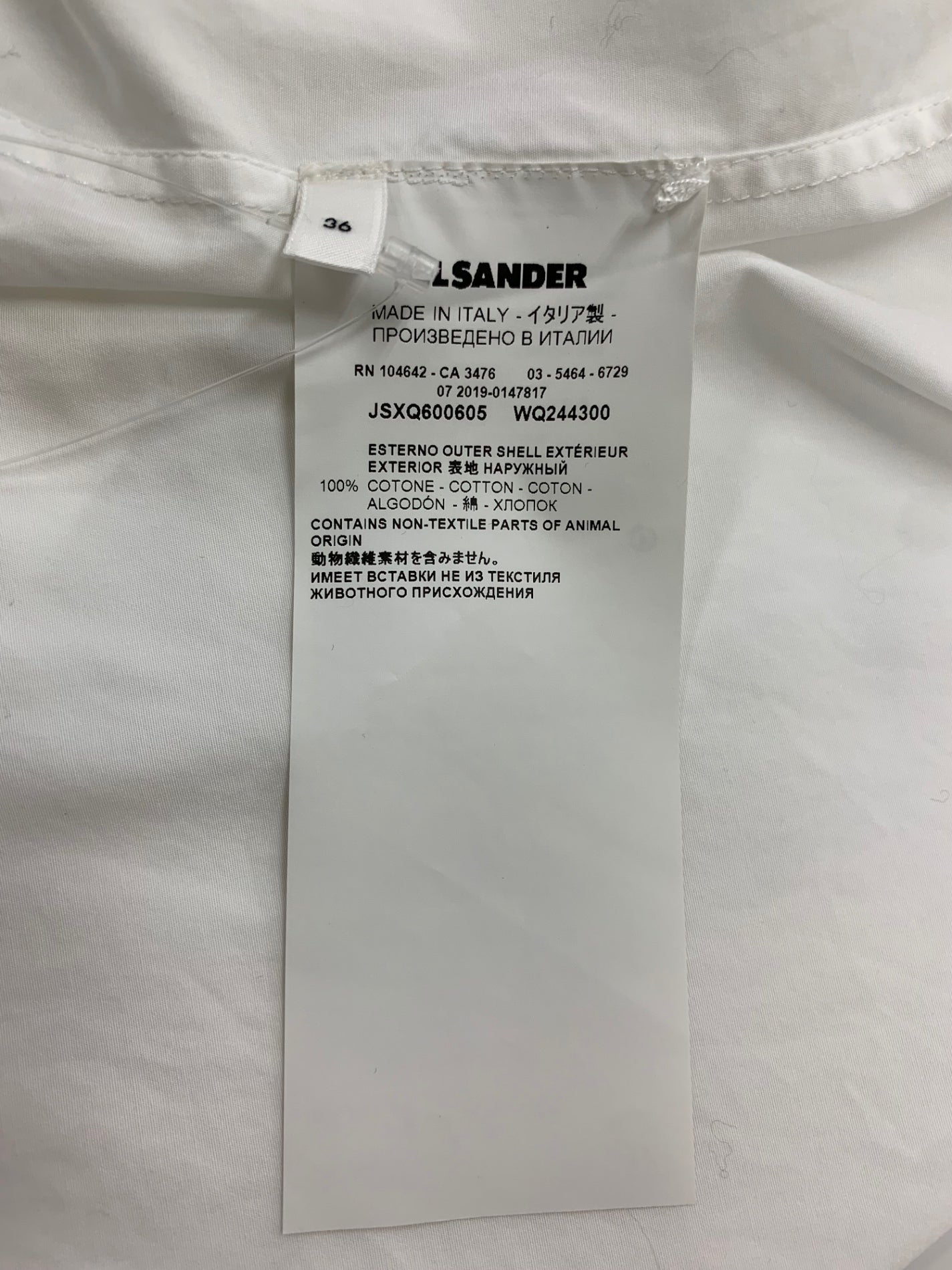 ジルサンダー JSXQ600605 WQ244300 シャツ 36 ホワイト ロング オーバーサイズ IT77E27EL0WK JIL SANDER - ジルサンダー JSXQ600605 WQ244300 シャツ 36 ホワイト