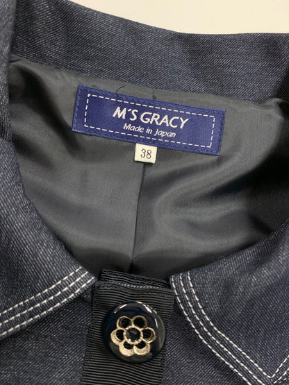 エムズグレイシー 314108 ジャケット 38 ネイビー フラワーボタン リボン ITGZ3KLLLQSC