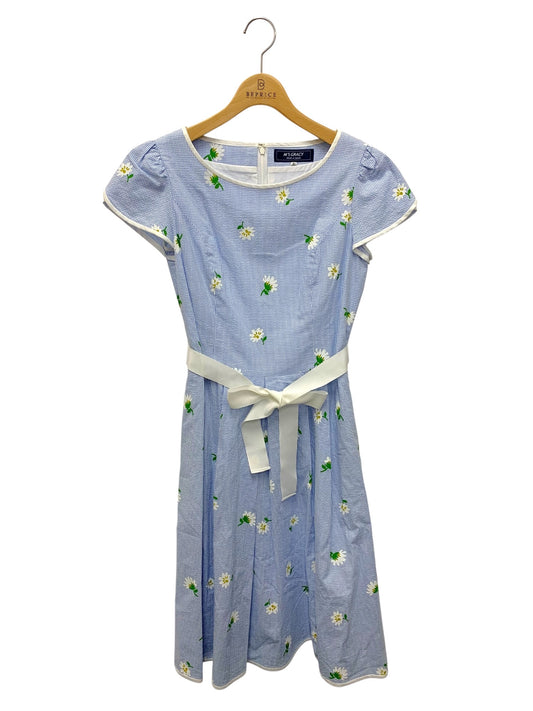 エムズグレイシー 011325 ワンピース 36 ブルー チェック柄 フラワーモチーフ IT1QPR3DTHD0 【SALE】