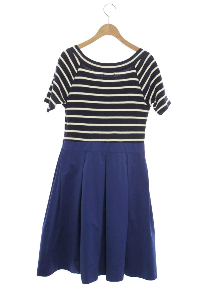 ブルーレーベルクレストブリッジ 55J76-575-25 ワンピース 38 ネイビー 切替 ニット ボーダー タックフレア ITOA3BW35185