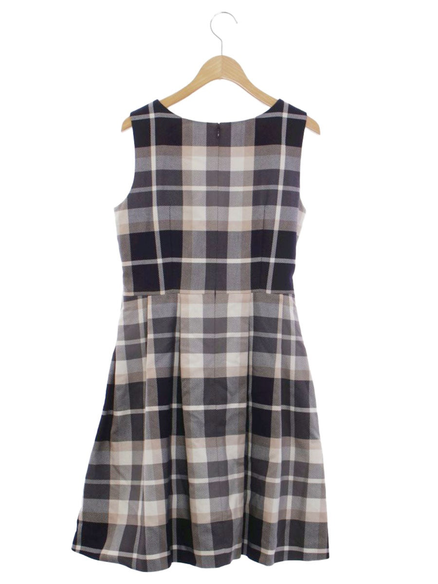 ブルーレーベルクレストブリッジ 55J30-566-29 ワンピース 40 ネイビー チェック柄 タックフレア ITRA1EZQ0QNG