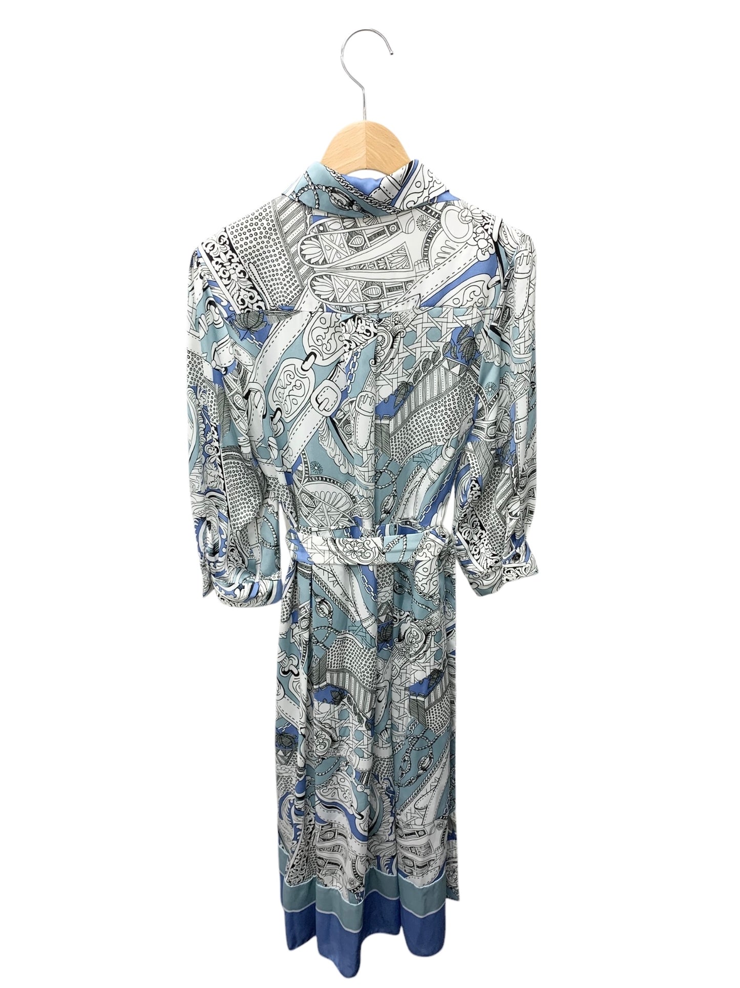 グレースクラス 02232-31072 ワンピース 36 ブルー スカーフ チェーンモチーフ ITLDSZ3OFOK2