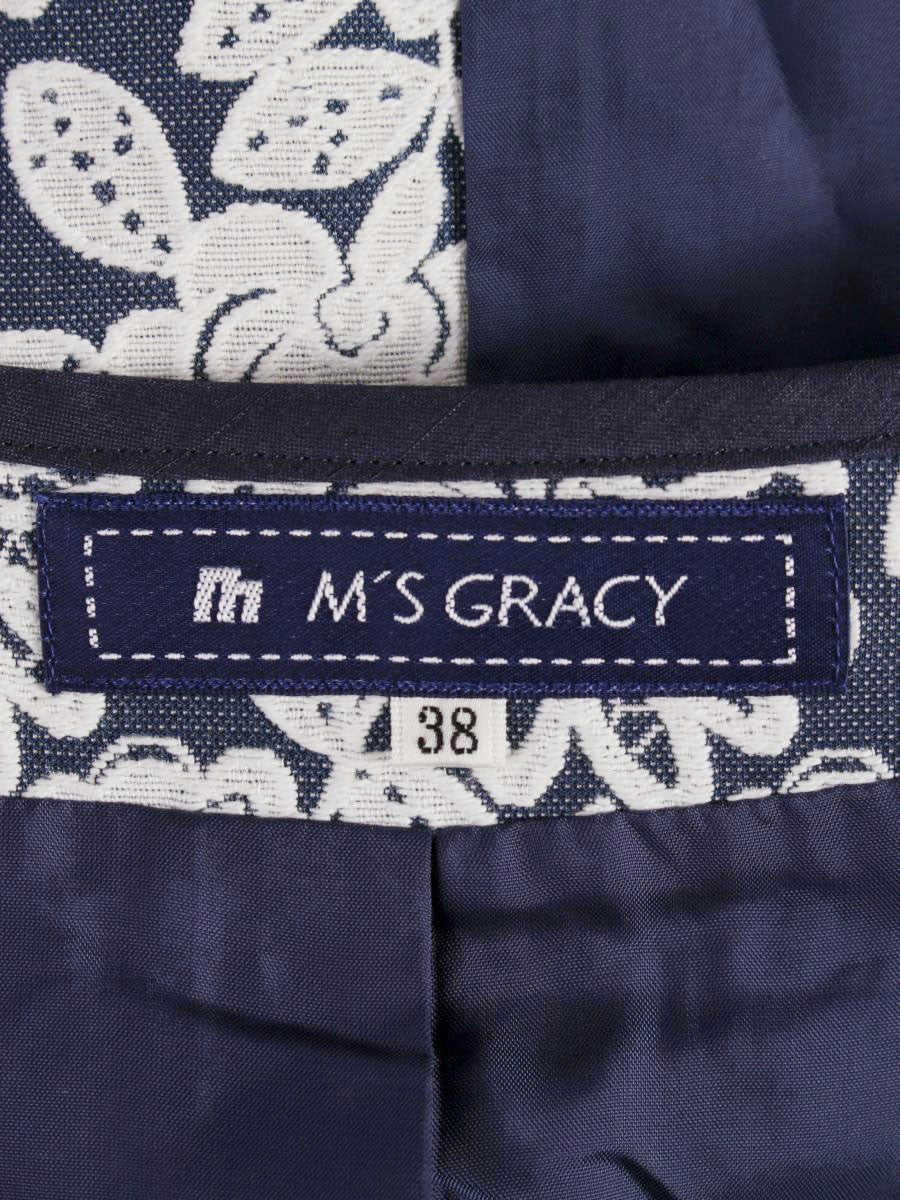 エムズグレイシー 629101 コート 38 ブルー フラワーモチーフ レースノーカラー カメリア Wジップ ITB119EMRSAN 【SALE】