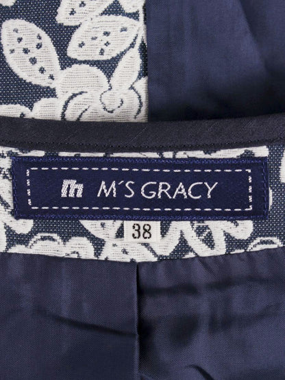 エムズグレイシー 629101 コート 38 ブルー フラワーモチーフ レースノーカラー カメリア Wジップ ITB119EMRSAN 【SALE】