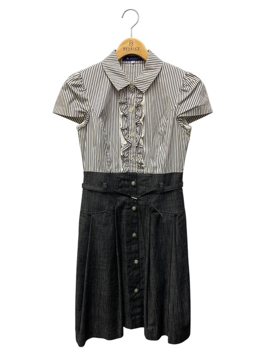 エムズグレイシー 421397 ワンピース 36 グレー 切替 デニム ストライプ フラワーボタン ITNZ3OQ2OG88