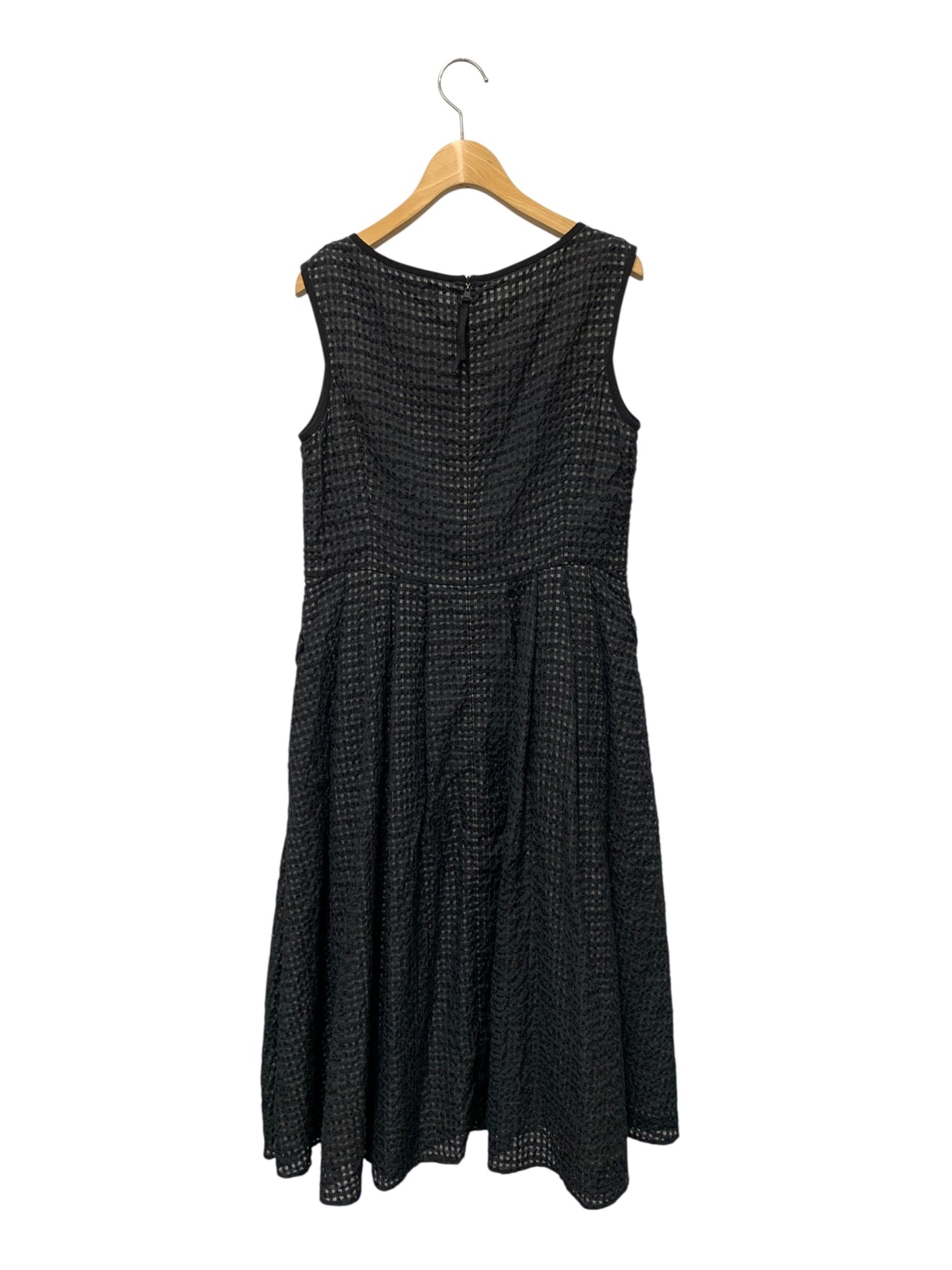 フォクシーブティック Dress Lgende 44361 ワンピース 40 ブラック クルーネック バックジップ チェック ITWMBF0OED3C
