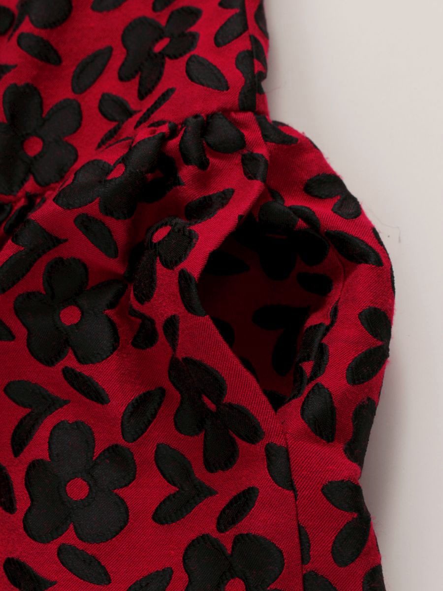 エムズグレイシー Red x Black Flower Dress 811546 ワンピース 40 レッド フラワーモチーフ バルーン 総柄 IT4W4JCIYK5E