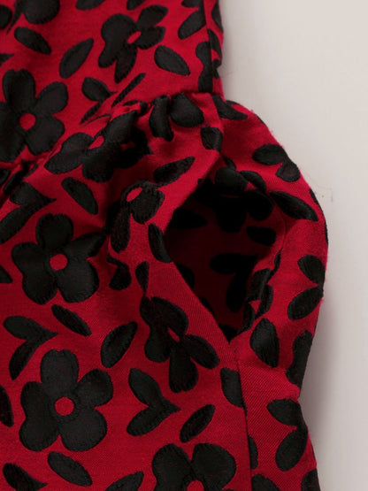エムズグレイシー Red x Black Flower Dress 811546 ワンピース 40 レッド フラワーモチーフ バルーン 総柄 IT4W4JCIYK5E