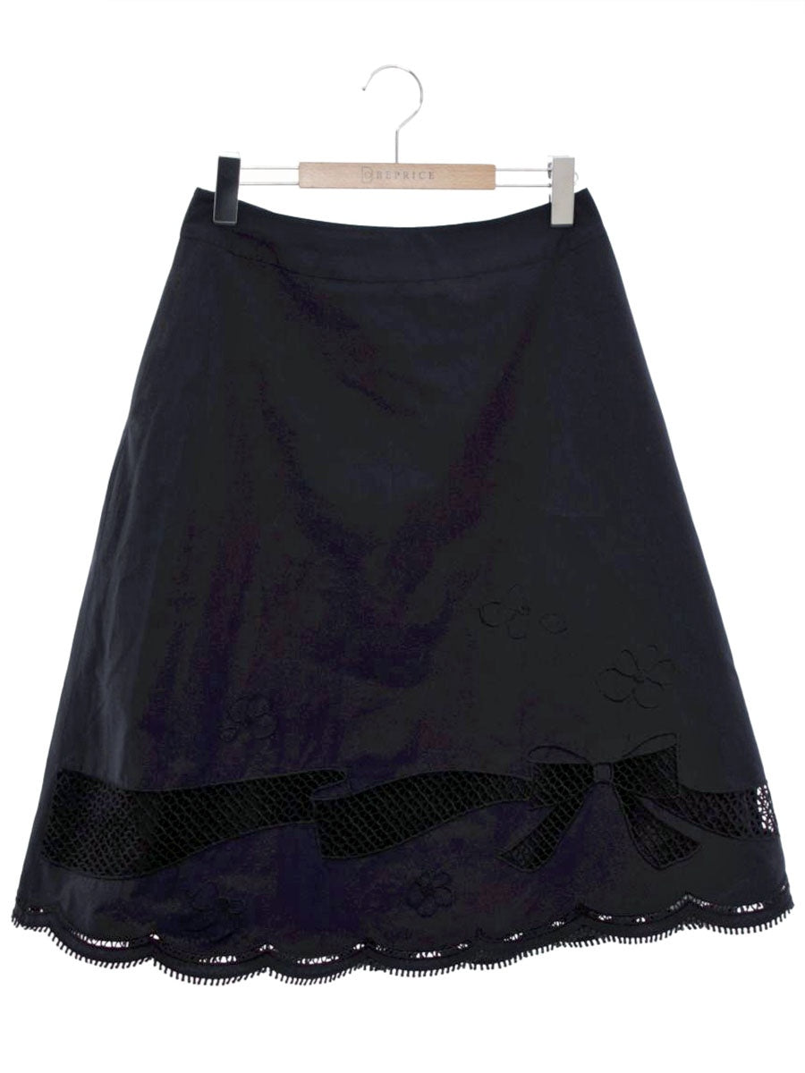 エムズグレイシー 317333 スカート 40 ネイビー リボン カットワーク ITUKRSZQ7QX4