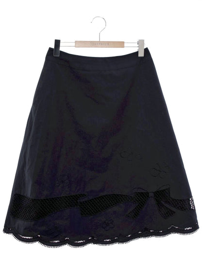 エムズグレイシー 317333 スカート 40 ネイビー リボン カットワーク ITUKRSZQ7QX4