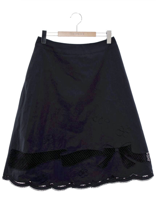 エムズグレイシー 317333 スカート 40 ネイビー リボン カットワーク ITUKRSZQ7QX4