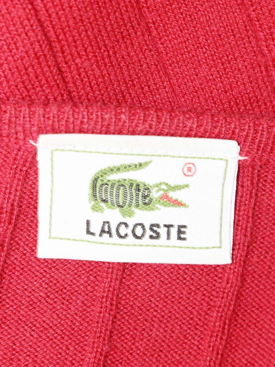 ラコステ D-TK9029 カーディガン 42 レッド コットン ストライブ ITC7VF1745AC