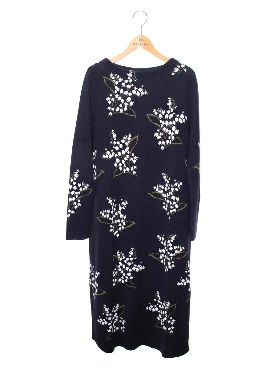 セブンテンバイミホカワヒト 3A508 ワンピース M ネイビー ニット フラワーモチーフ ITYU64O8XTFW