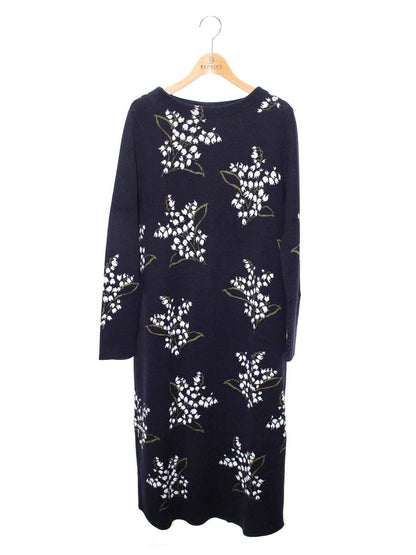 セブンテンバイミホカワヒト 3A508 ワンピース M ネイビー ニット フラワーモチーフ ITYU64O8XTFW