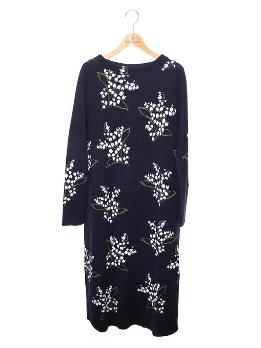セブンテンバイミホカワヒト 3A508 ワンピース M ネイビー ニット フラワーモチーフ ITYU64O8XTFW