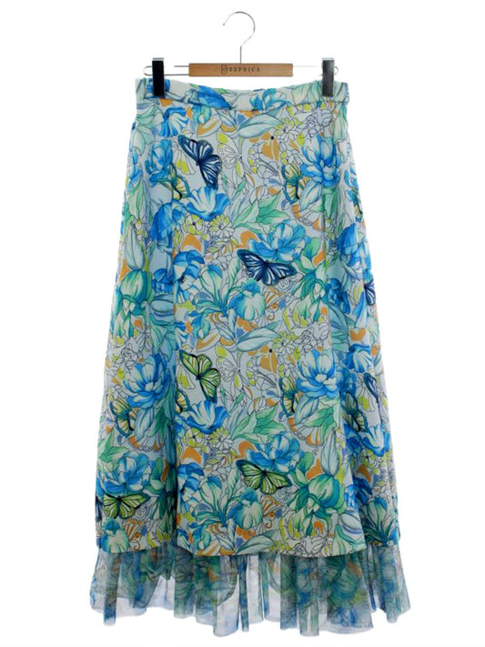 グレースコンチネンタル 0124221025-00 スカート 38 ブルー フラワーガーデンプリント フレア ITPVXFWBPVXD