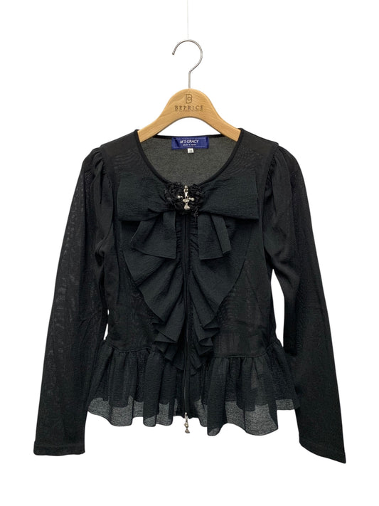 エムズグレイシー リボンモチーフ付きジップアップニット 518112 カーディガン 38 ブラック ITNLRR71D51T